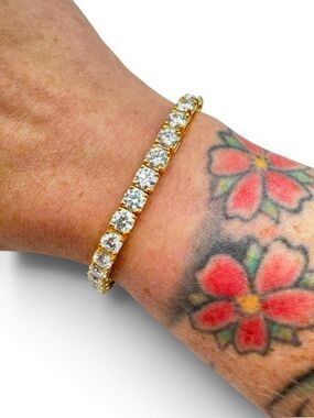 Sterling Silver 18K Gold Plated Moissanite Tennis Bracelet 7.25” Holiday